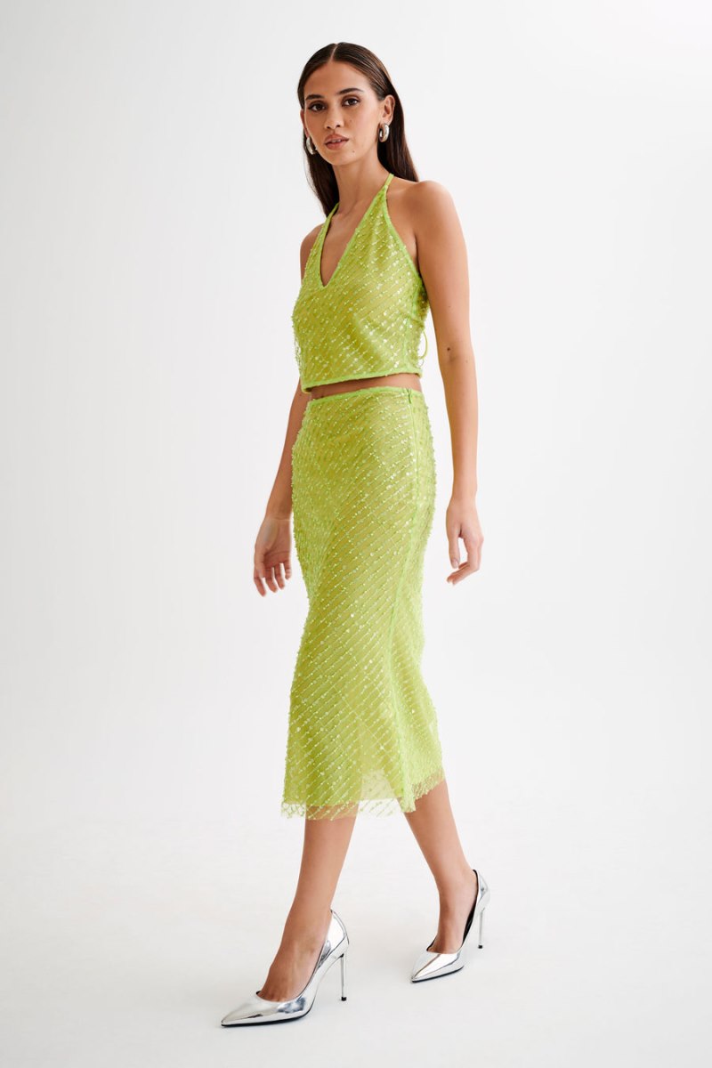 Meshiki Brynne Sequin Midi Verde | OFIK4798