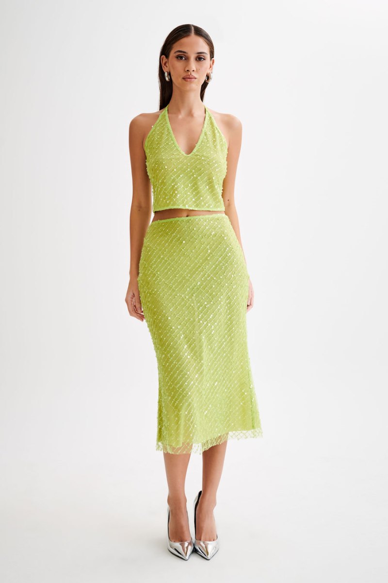 Meshiki Brynne Sequin Midi Verde | OFIK4798