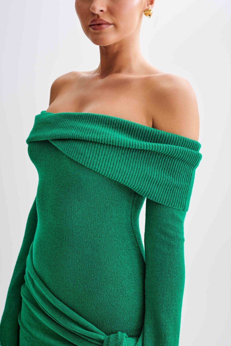 Meshiki Camryn Off Shoulder Tie Knit Verde | LLNW9154