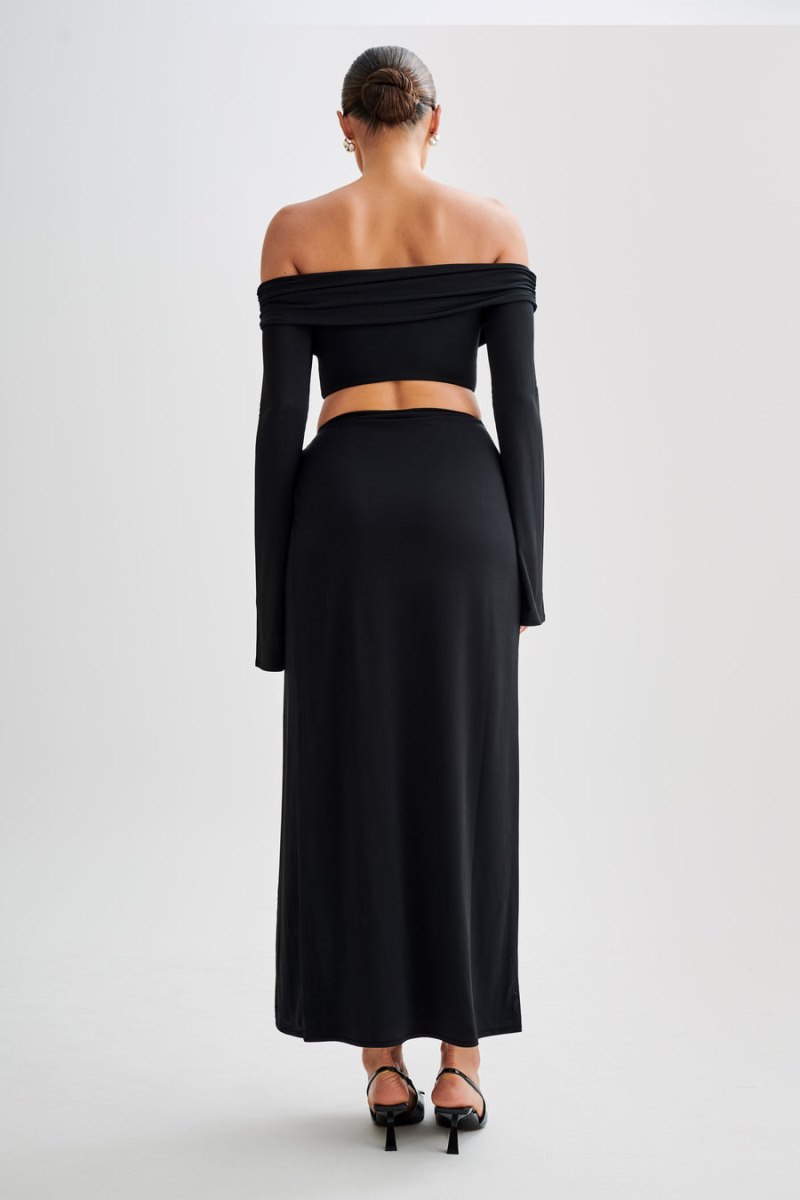 Meshiki Camryn Slinky Off Shoulder Crop Negras | ZOPD5920