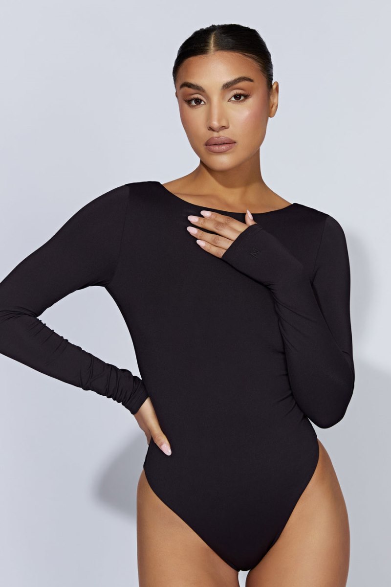 Meshiki Cheyenne Long Sleeve Plunge Back Negras | KFVT2152