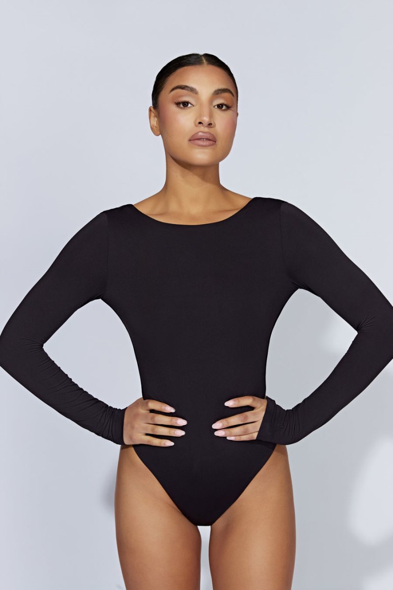 Meshiki Cheyenne Long Sleeve Plunge Back Negras | KFVT2152