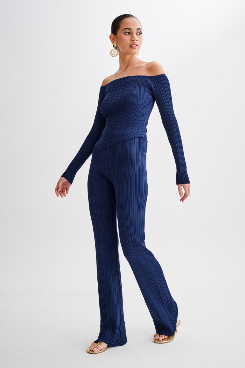 Meshiki Chiara Straight Leg Rib Knit Azul Marino | PNXV7492