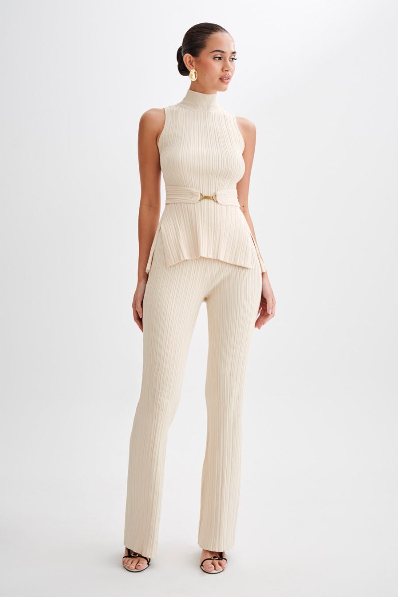 Meshiki Chiara Straight Leg Rib Knit Creme | IIBA4434