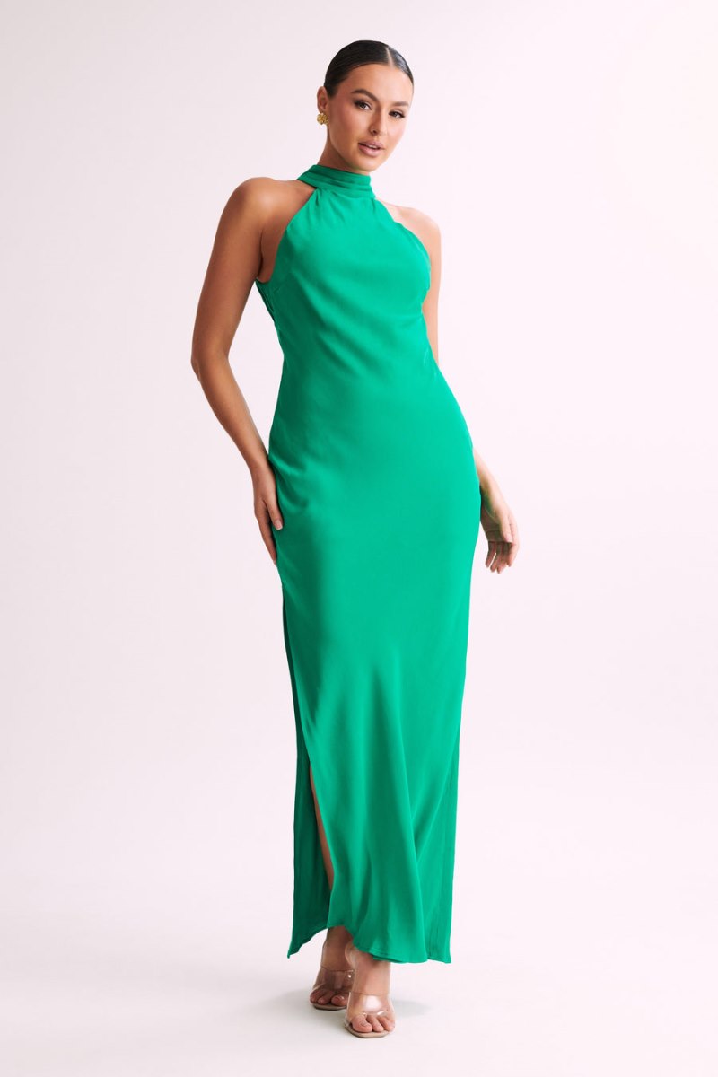 Meshiki Claire Satin Drape Back Split Verde | HNZU7799