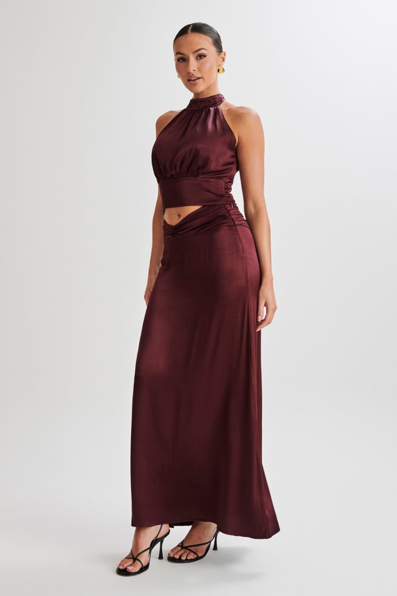 Meshiki Clara Satin Ruched Maxi Moradas | JIVH1539