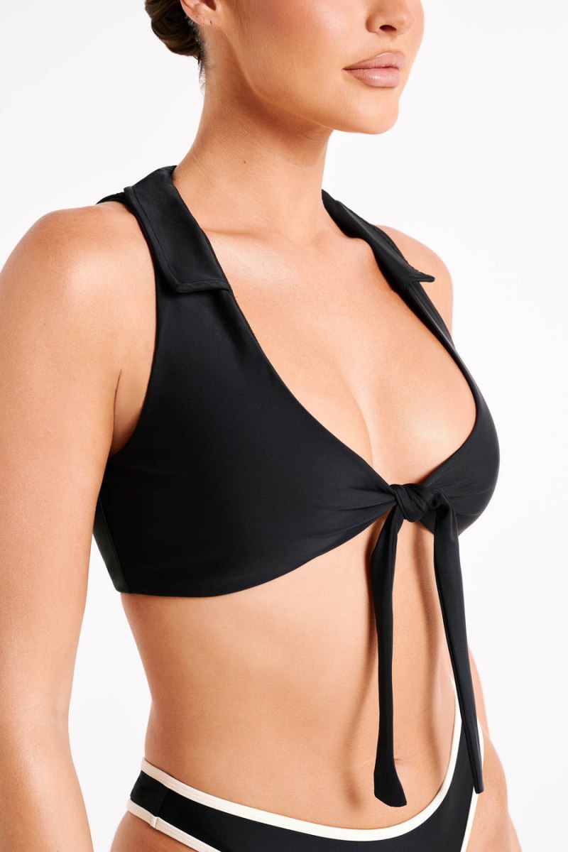 Meshiki Clarita Recycled Tie Up Bikini Top Negras | TPTR2480