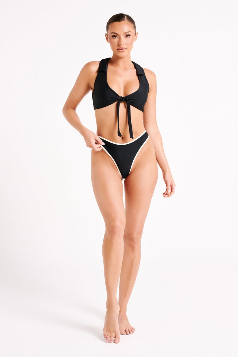 Meshiki Clarita Recycled Tie Up Bikini Top Negras | TPTR2480