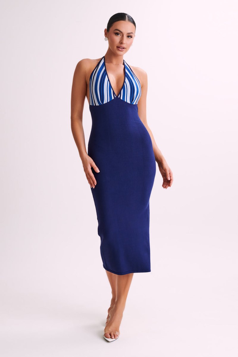 Meshiki Dana Stripe Knit Halter Azules | SKGE4471