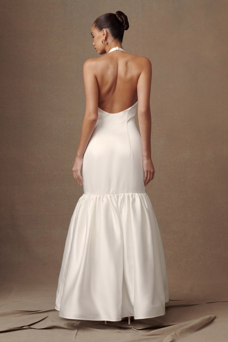 Meshiki Danica Satin Halter Wedding Gown Blancas | QKKT9638