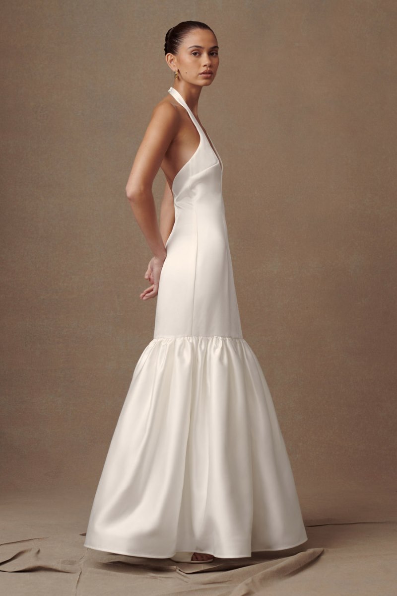 Meshiki Danica Satin Halter Wedding Gown Blancas | QKKT9638