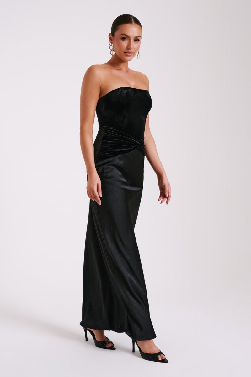 Meshiki Danna Strapless Satin Velvet Negras | ZHAP3591