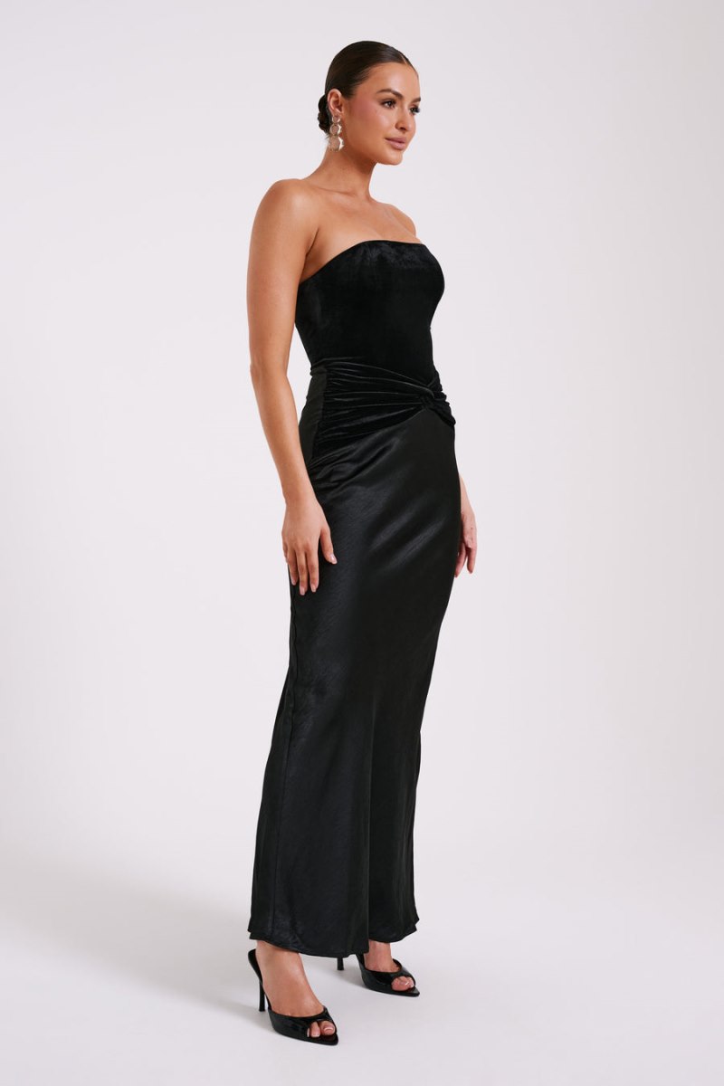 Meshiki Danna Strapless Satin Velvet Negras | ZHAP3591