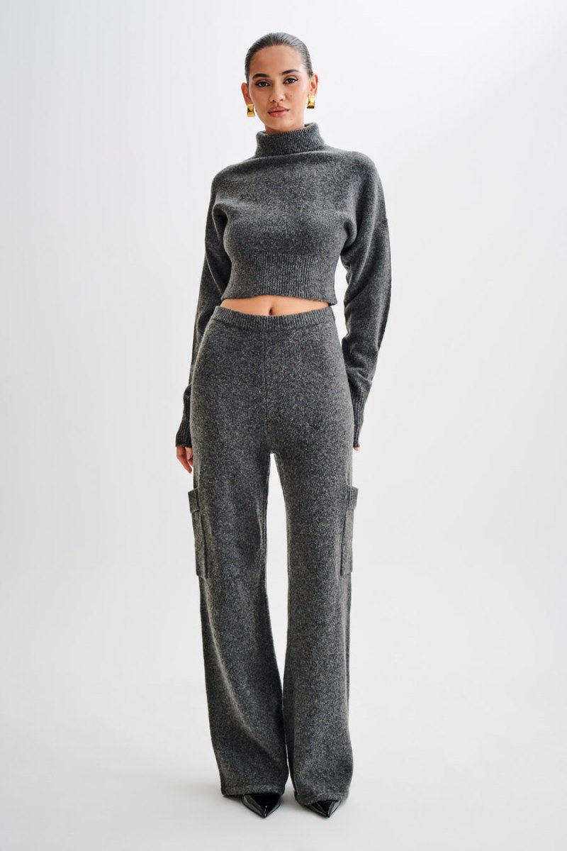 Meshiki Darius Turtleneck Knit Crop Gris Oscuro | VVJL4450