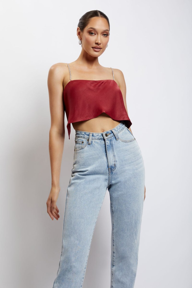 Meshiki Dayana Straight Cut Crop Rojas Oscuro | JXJA9794