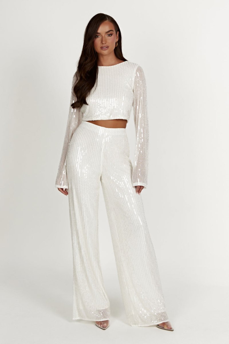 Meshiki Diaz Long Sleeve Sequin Blancas | YNVG7897