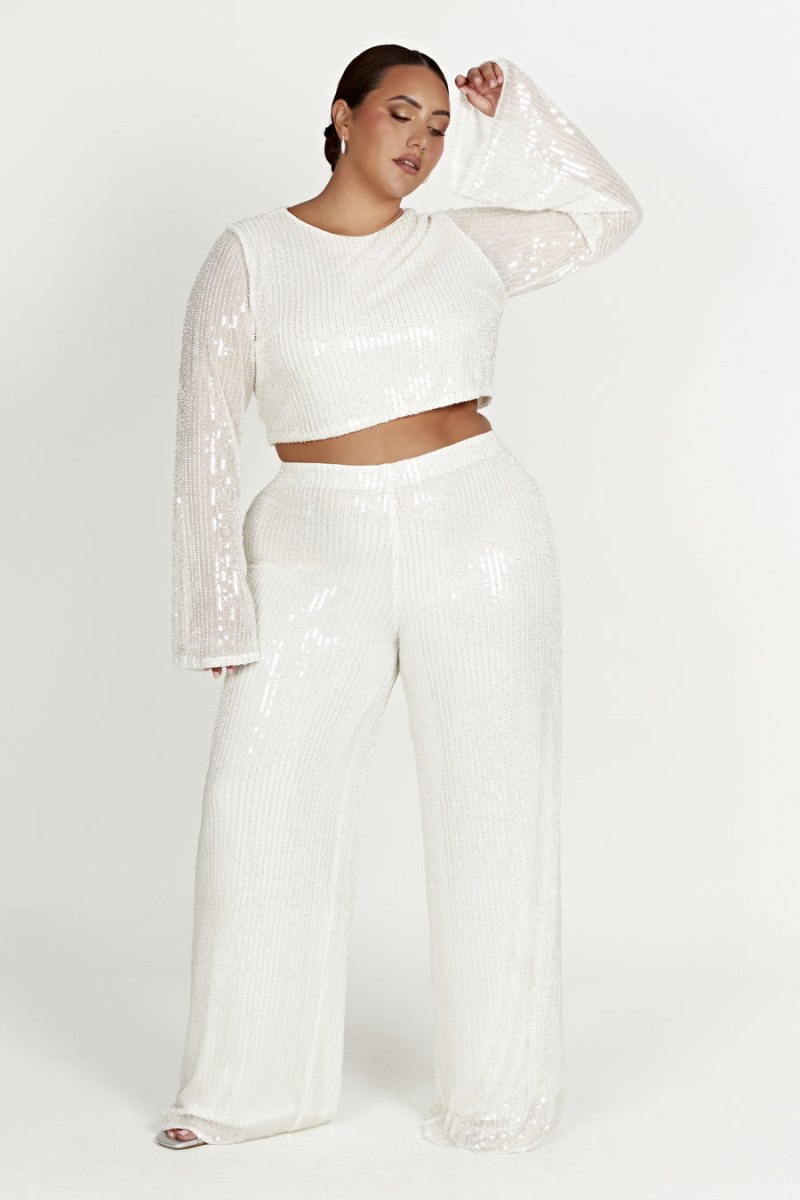 Meshiki Diaz Long Sleeve Sequin Blancas | YNVG7897