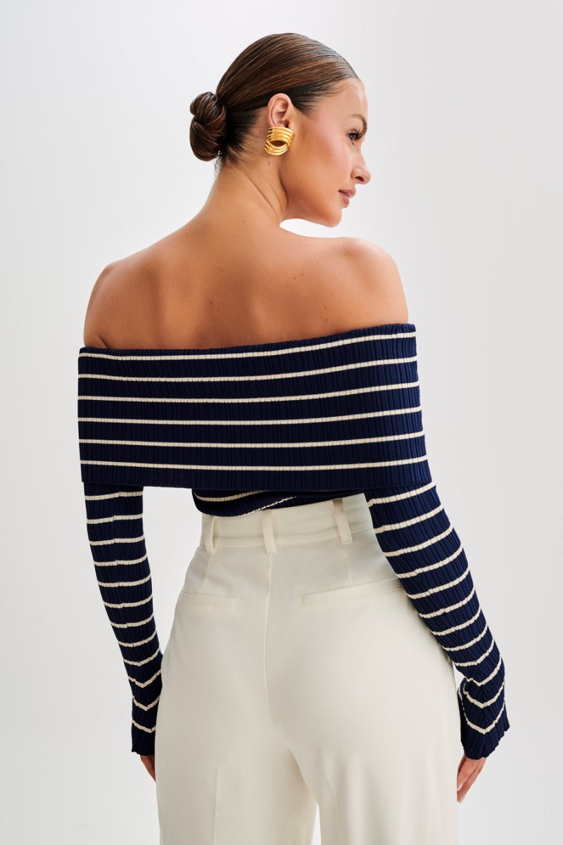 Meshiki Dominica Off Shoulder Knit Azul Marino | DLIG6607