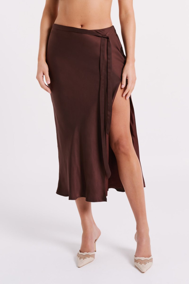 Meshiki Edie Satin Midi Tie Chocolate Oscuro | BRUT6236