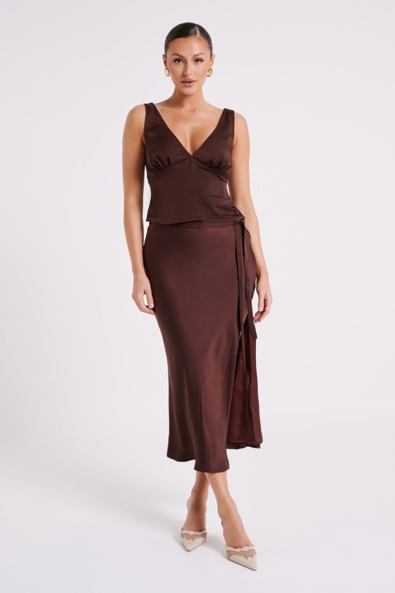 Meshiki Edie Satin Midi Tie Chocolate Oscuro | BRUT6236