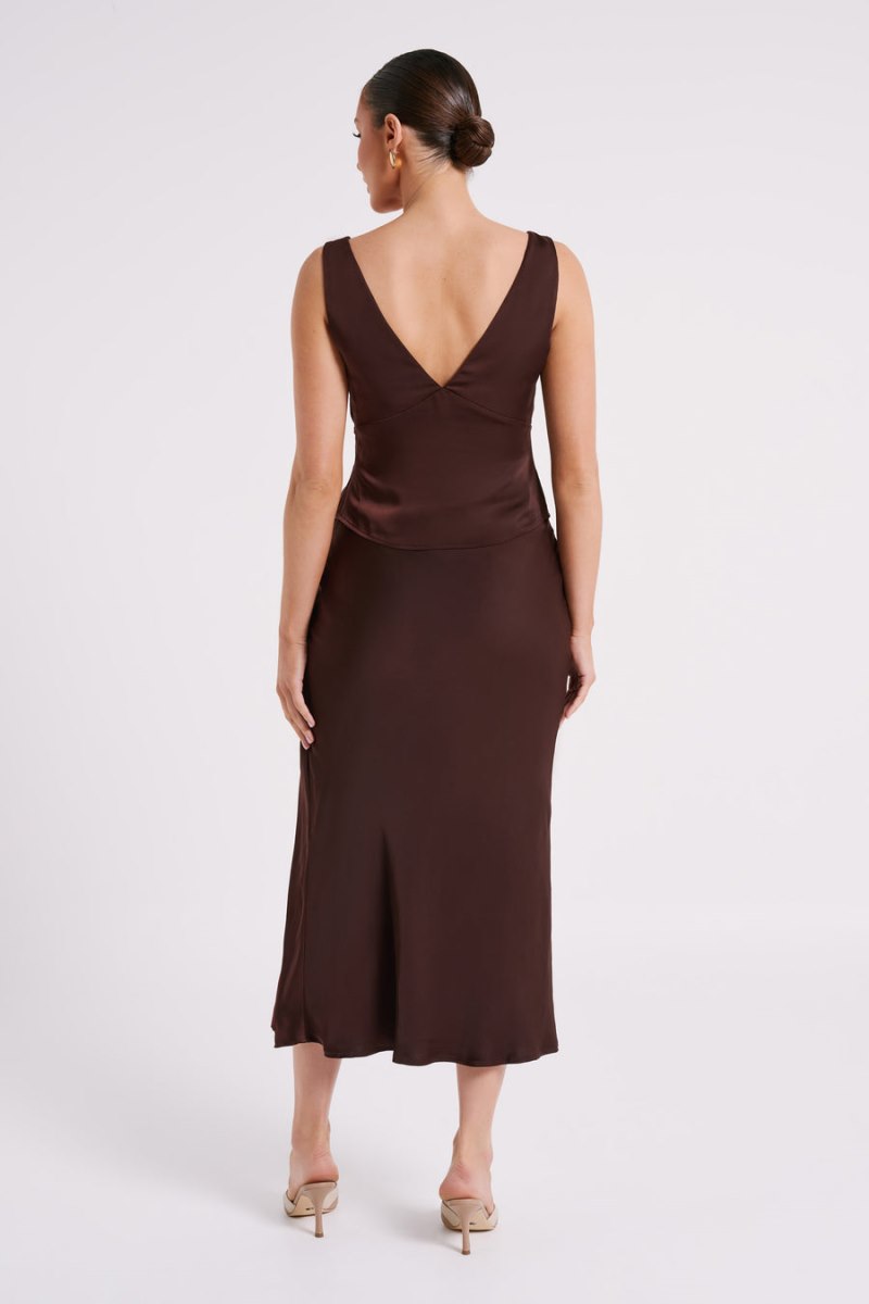 Meshiki Edie Satin Midi Tie Chocolate Oscuro | BRUT6236