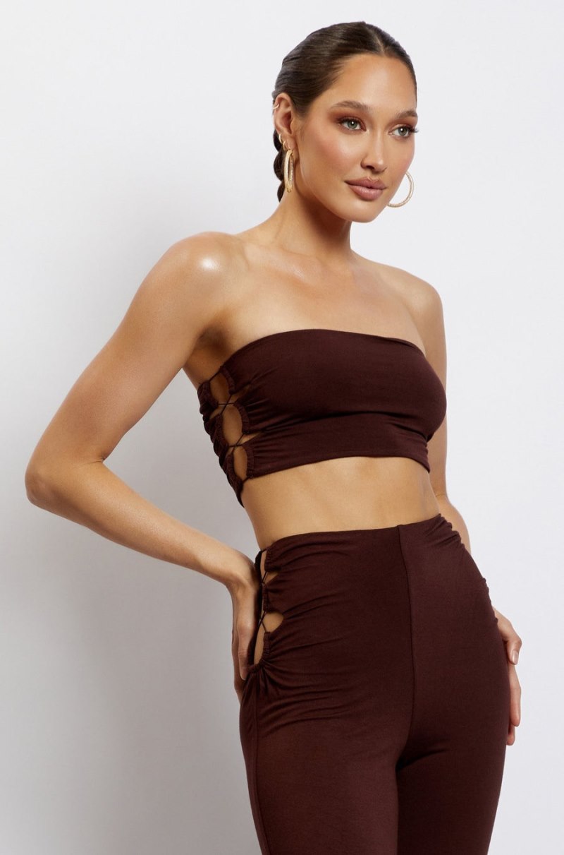 Meshiki Eleanor Tie Up Side Bandeau Chocolate | GIHI9423