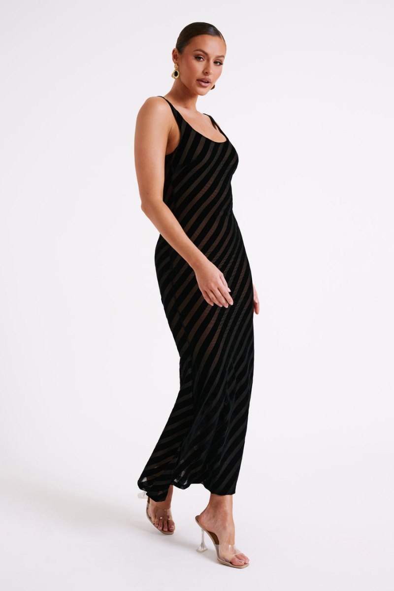 Meshiki Elena Striped Velvet Burnout Negras | NXVQ6872