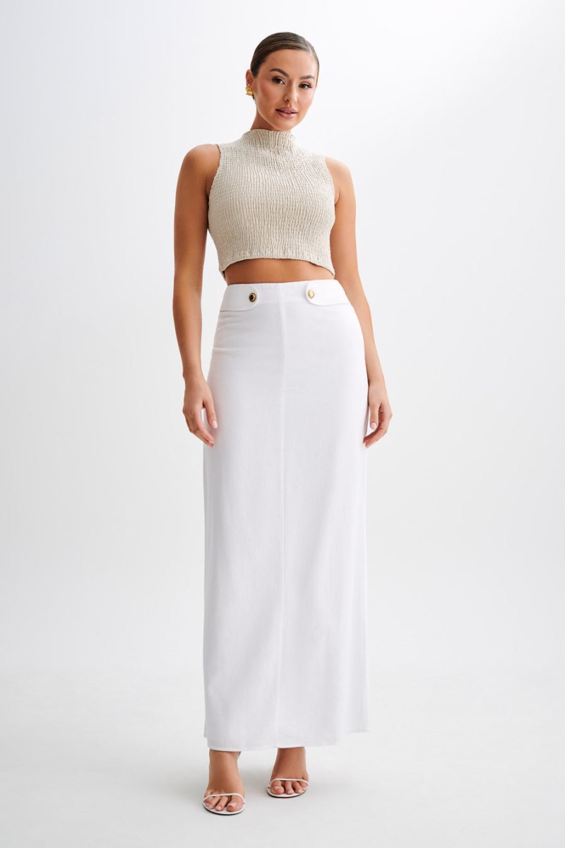 Meshiki Emanuelle Sleeveless Linen Shirring Blancas | WYRK4857