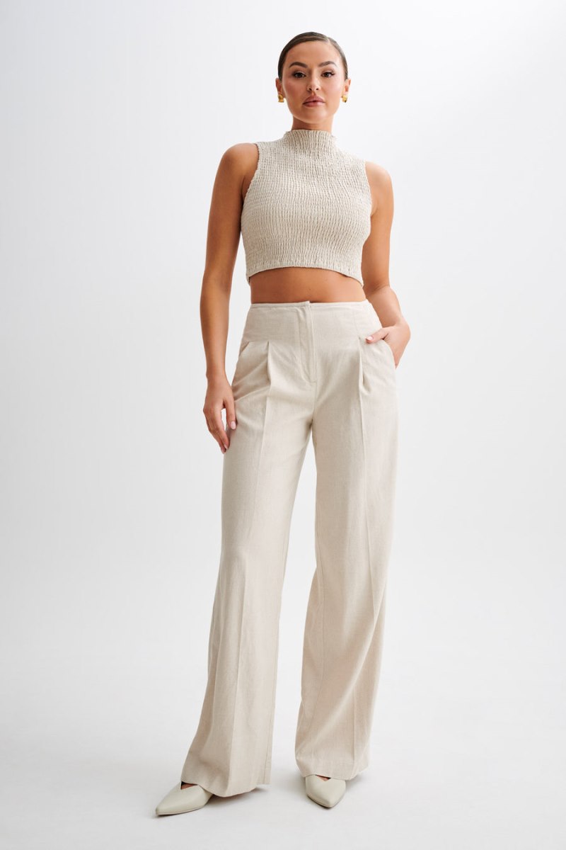 Meshiki Emanuelle Sleeveless Linen Shirring Blancas | WYRK4857