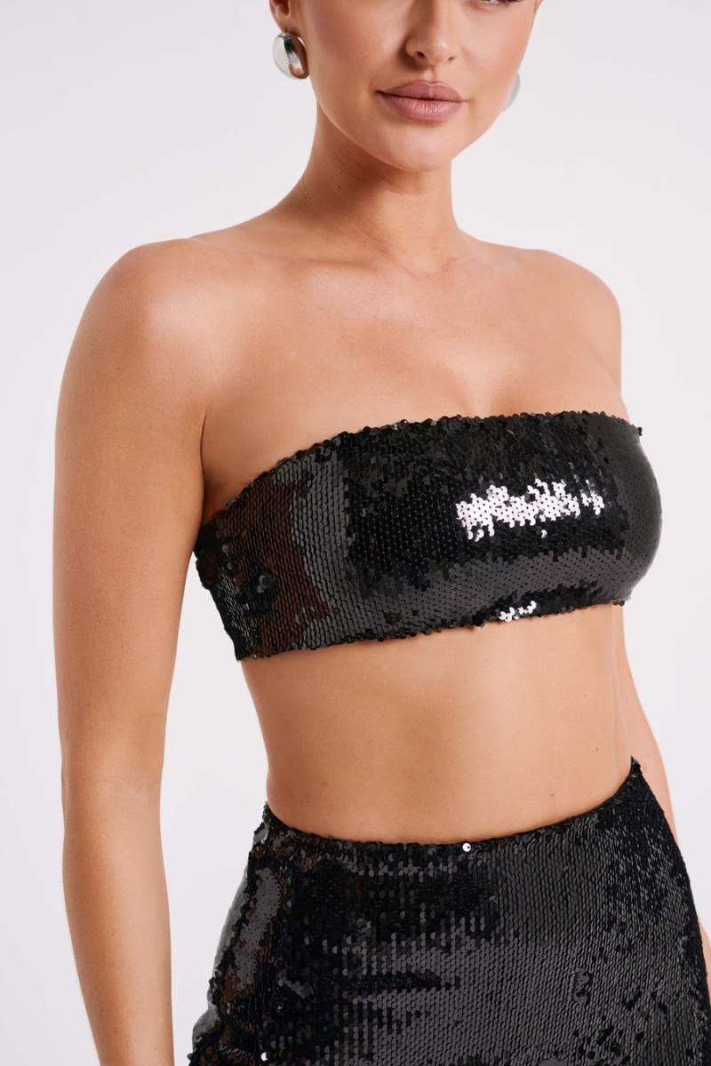 Meshiki Emerie Strapless Sequin Bandeau Negras | KAMV3270