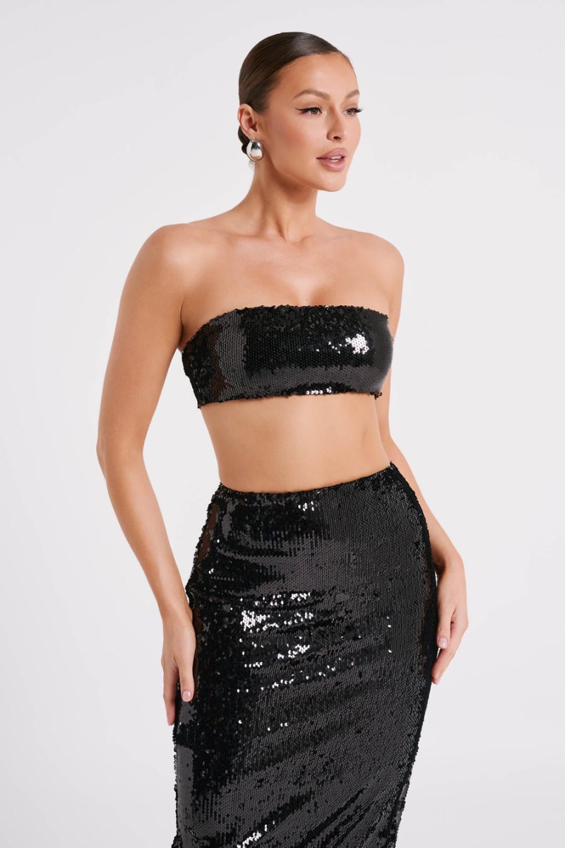 Meshiki Emerie Strapless Sequin Bandeau Negras | KAMV3270