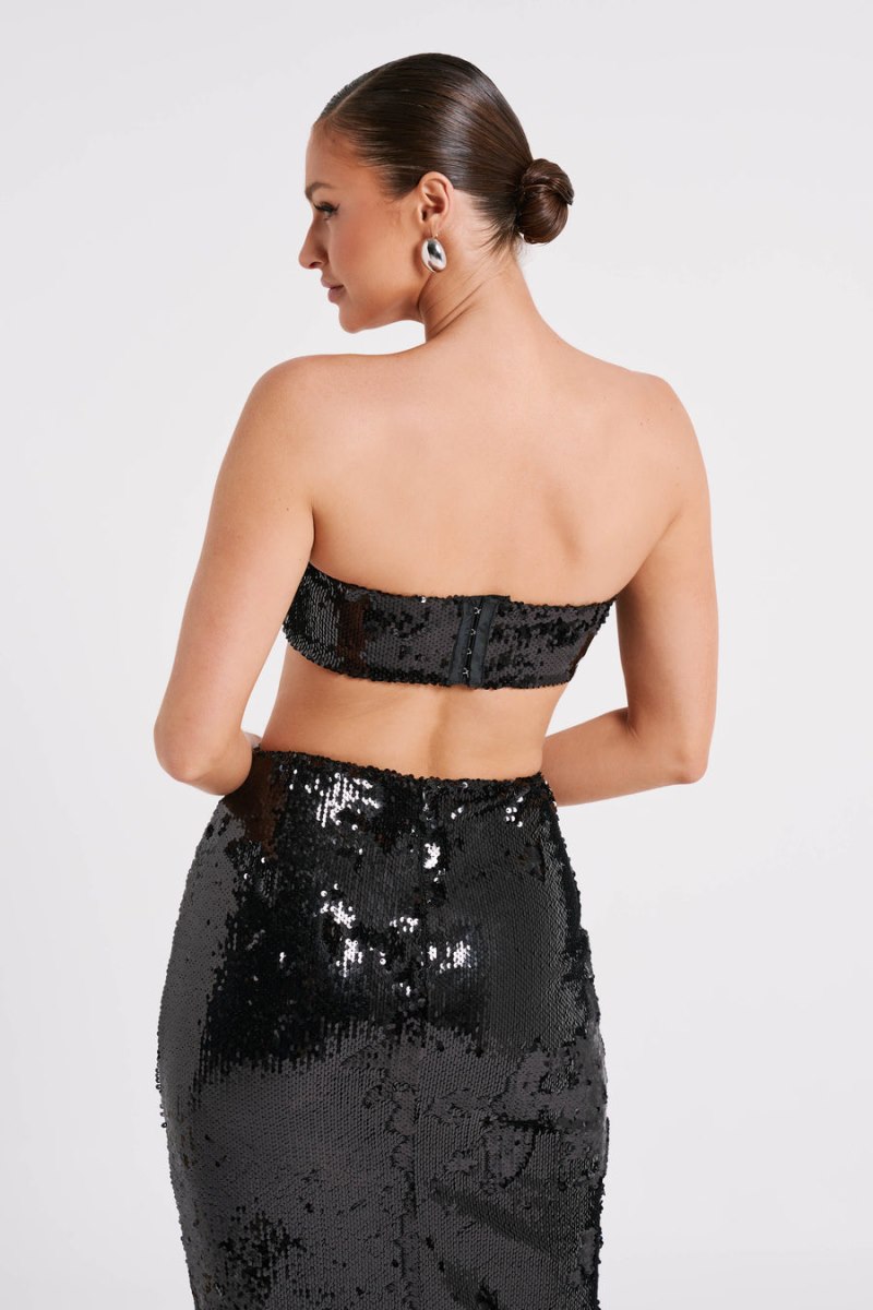 Meshiki Emerie Strapless Sequin Bandeau Negras | KAMV3270