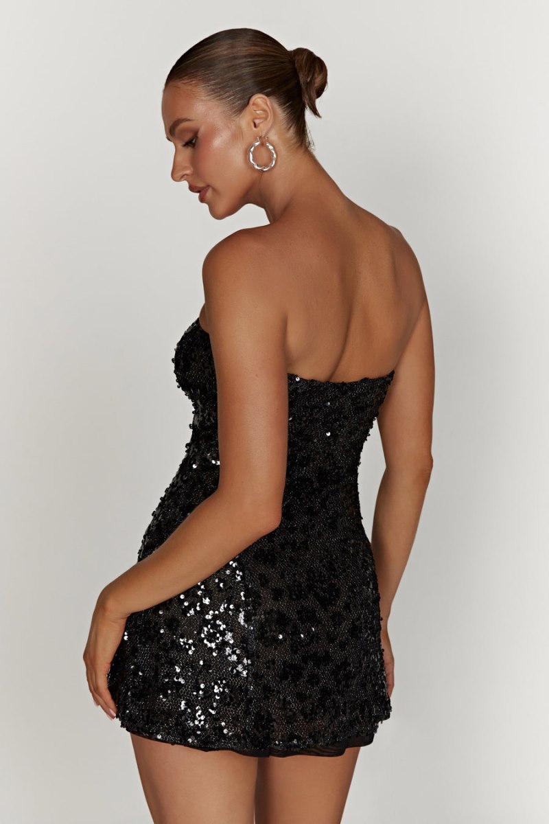 Meshiki Everleigh Strapless Sequin Negras | JQBU9450