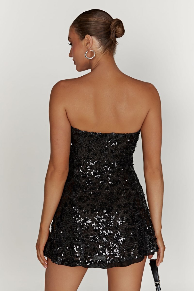 Meshiki Everleigh Strapless Sequin Negras | JQBU9450