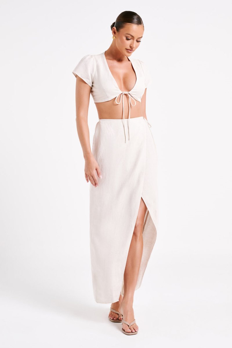 Meshiki Fatima Linen Wrap Maxi Blancas | ZQRE9457