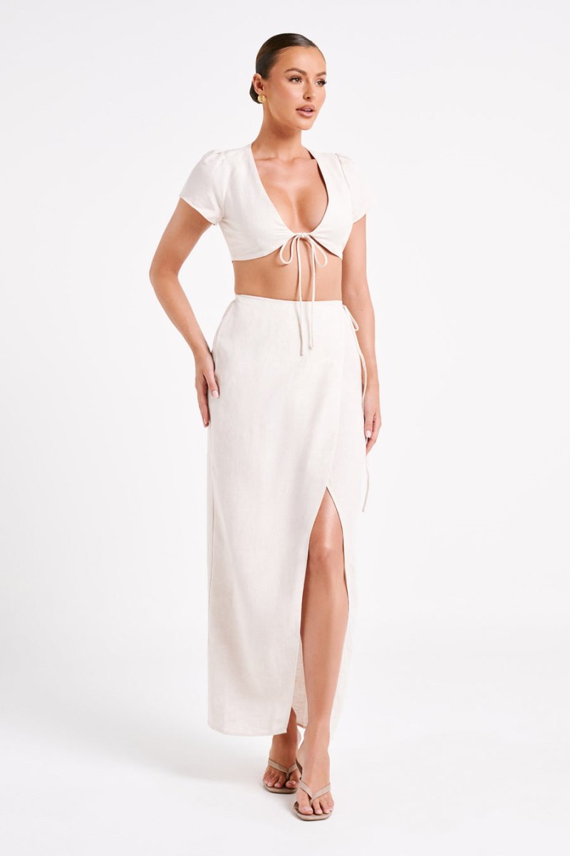 Meshiki Fatima Linen Wrap Maxi Blancas | ZQRE9457