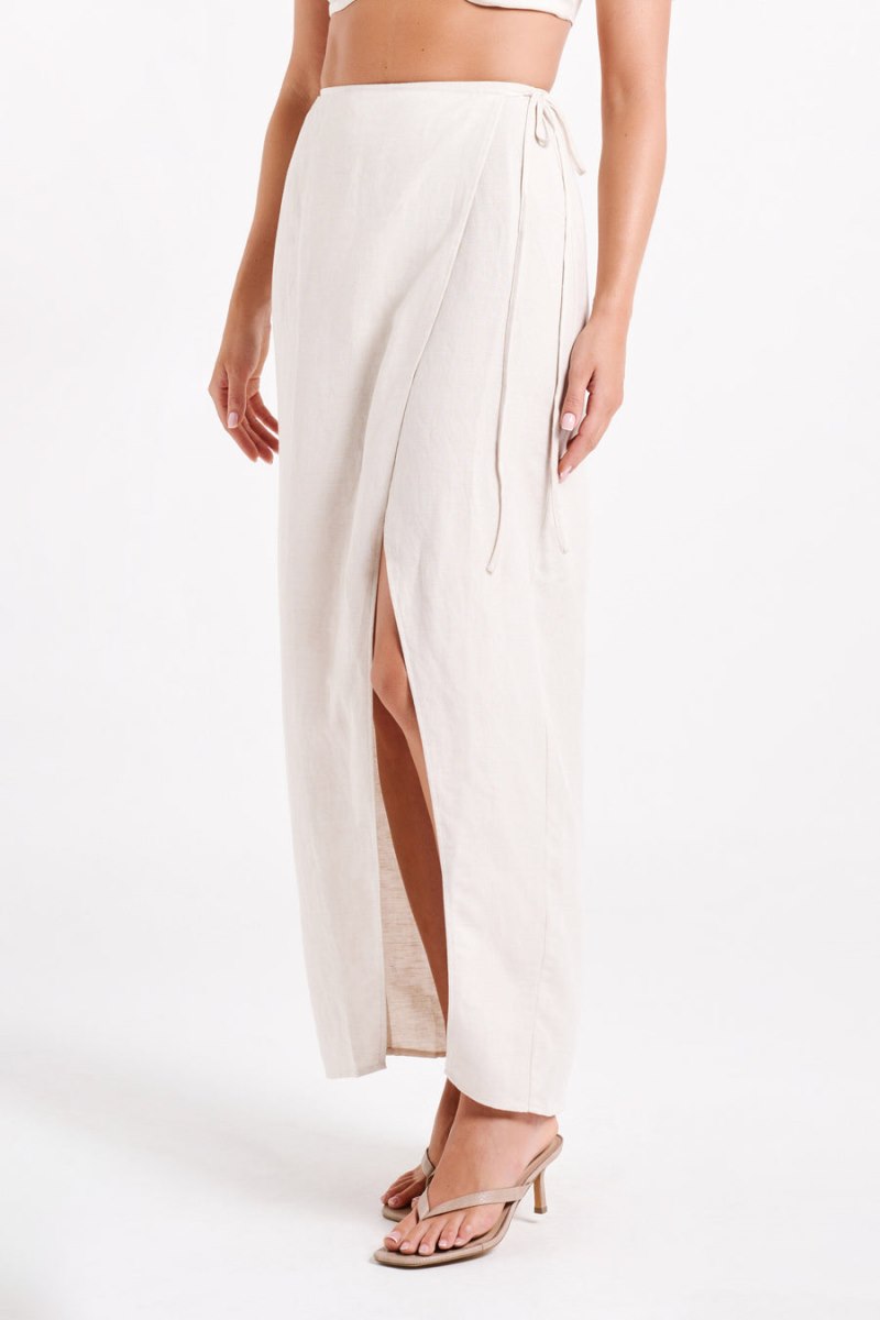 Meshiki Fatima Linen Wrap Maxi Blancas | ZQRE9457