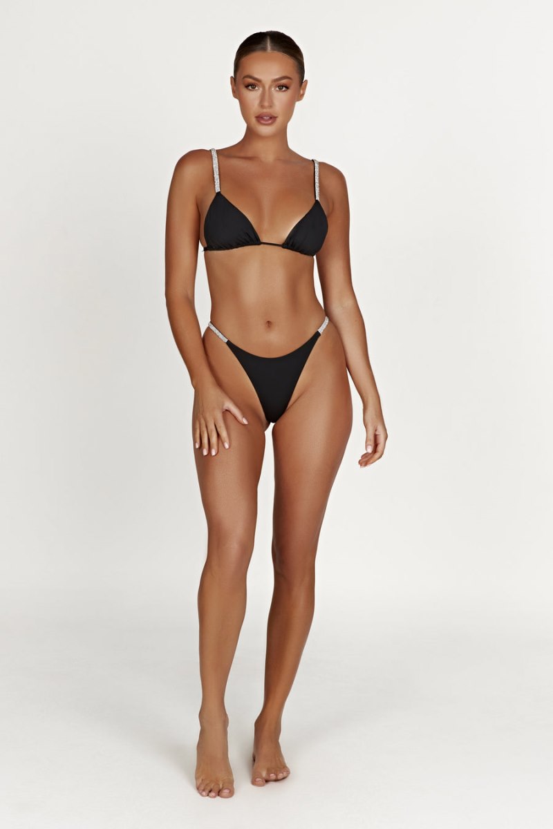 Meshiki Finley Diamante Band Recycled Bikini Top Negras | NGPP0948