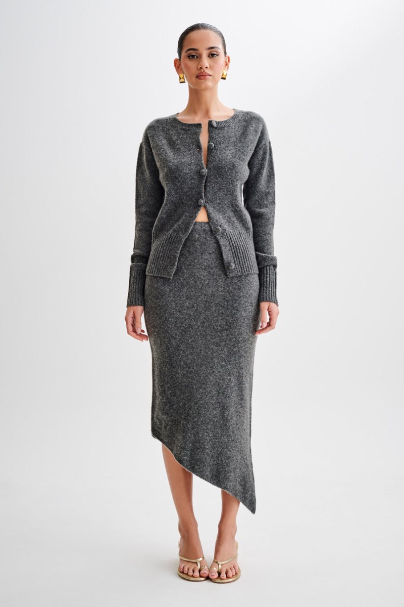 Meshiki Genevieve Asymmetrical Knit Midi Gris Oscuro | KIKV3589