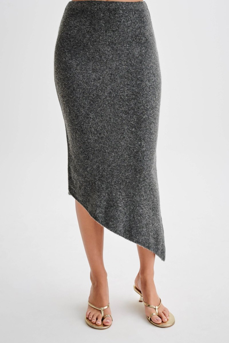 Meshiki Genevieve Asymmetrical Knit Midi Gris Oscuro | KIKV3589