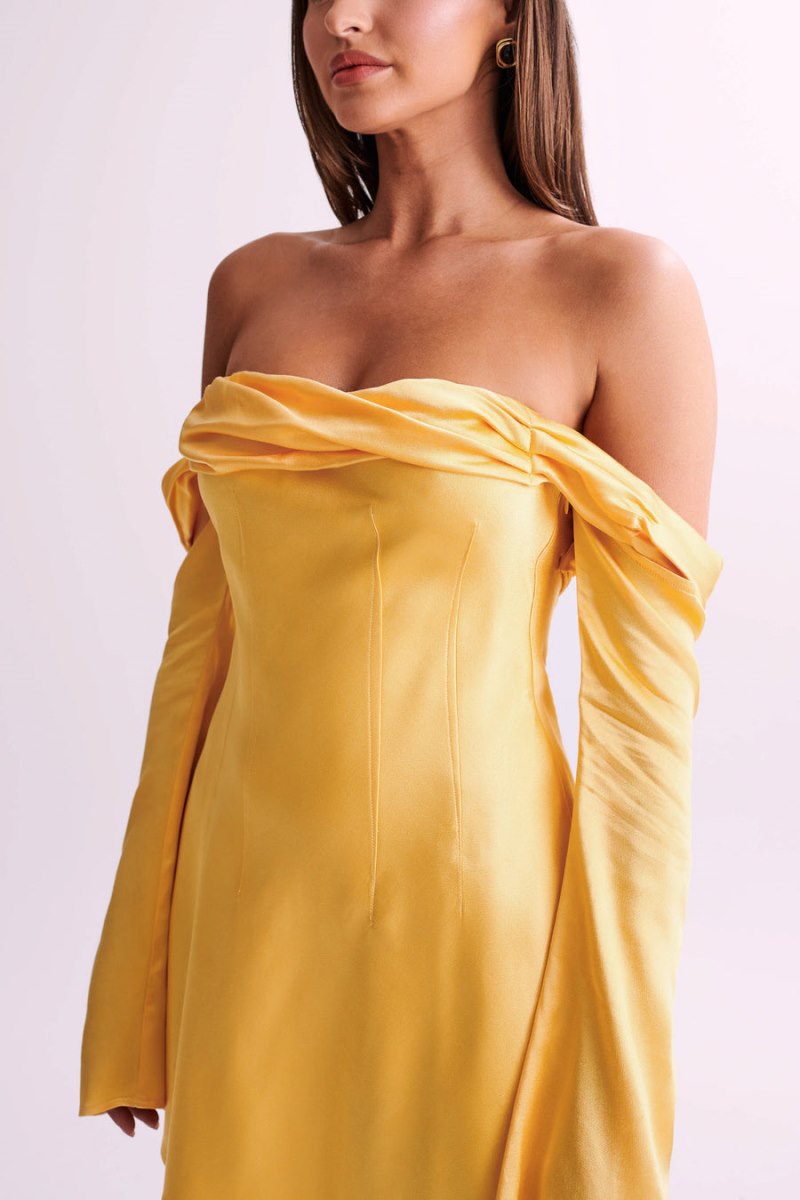 Meshiki Giselle Off Shoulder Satin Mango | QAWL0021