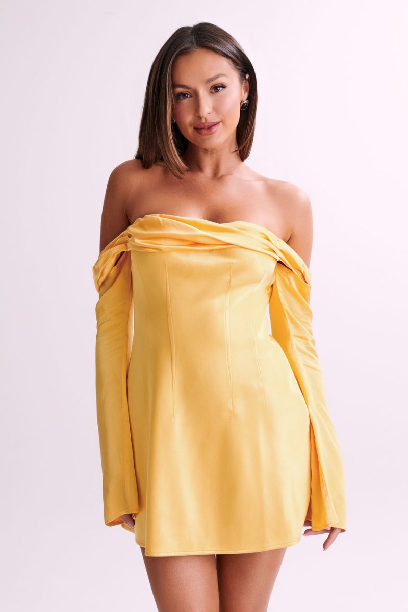 Meshiki Giselle Off Shoulder Satin Mango | QAWL0021