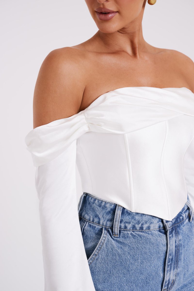 Meshiki Giselle Satin Off Shoulder Blancas | ASEW0050