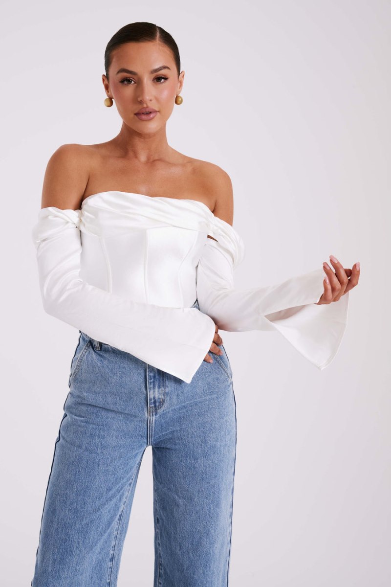 Meshiki Giselle Satin Off Shoulder Blancas | ASEW0050