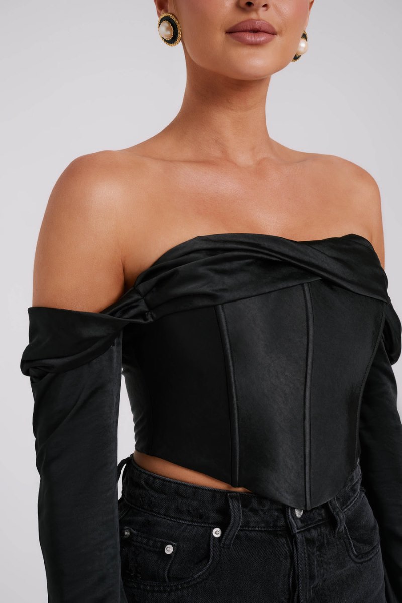 Meshiki Giselle Satin Off Shoulder Negras | WRTF5617