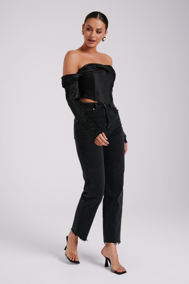 Meshiki Giselle Satin Off Shoulder Negras | WRTF5617