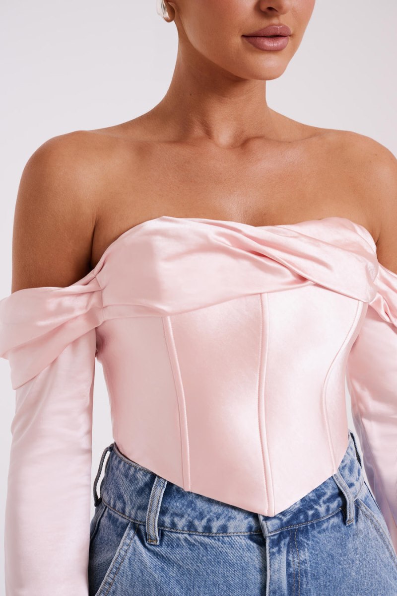 Meshiki Giselle Satin Off Shoulder Rosas | ZKQT7779