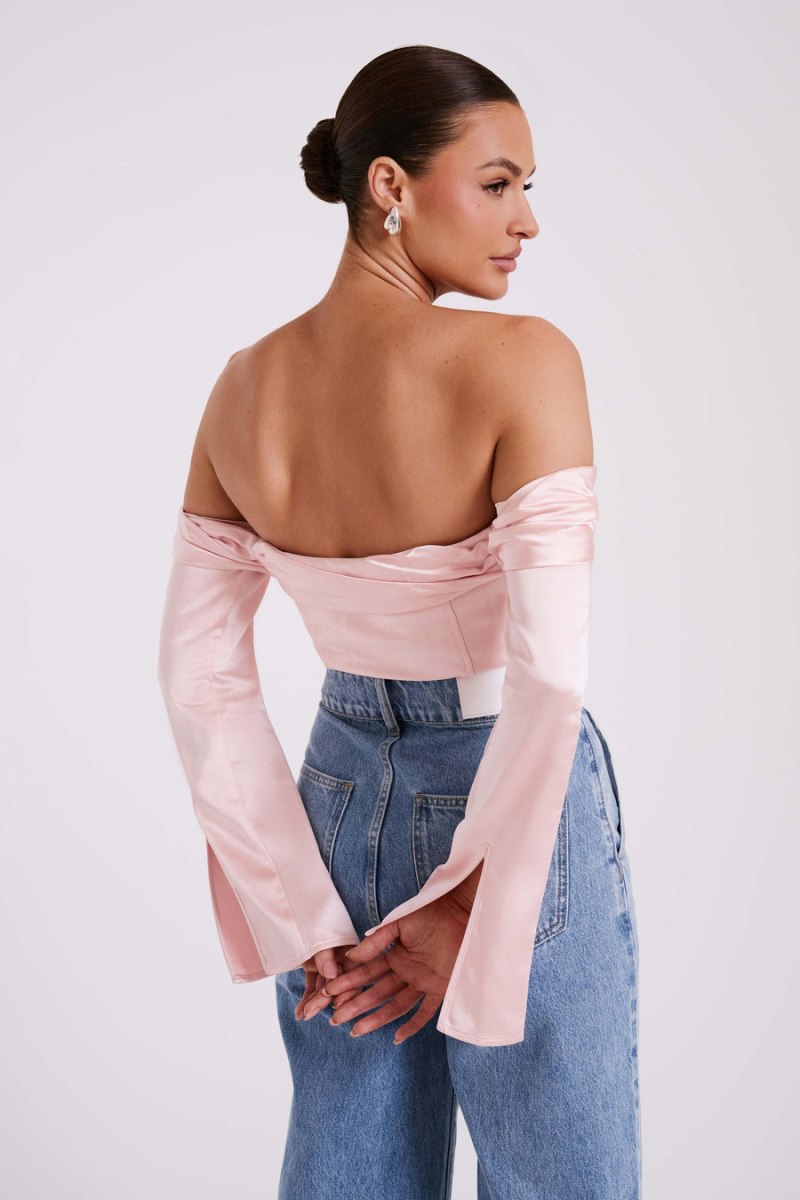 Meshiki Giselle Satin Off Shoulder Rosas | ZKQT7779