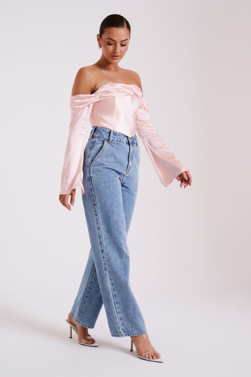 Meshiki Giselle Satin Off Shoulder Rosas | ZKQT7779