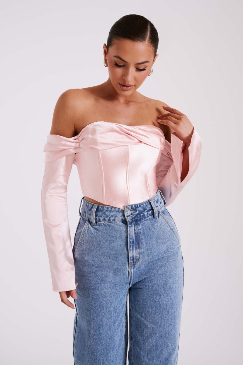 Meshiki Giselle Satin Off Shoulder Rosas | ZKQT7779